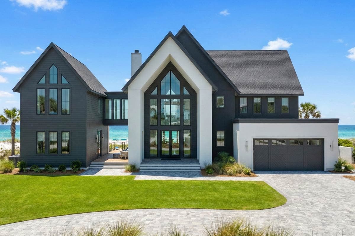 Lake House Plan with Dog Trot and Guest Suite front elevation